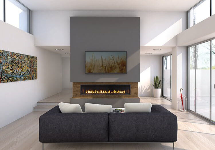 large modern fireplace on wall